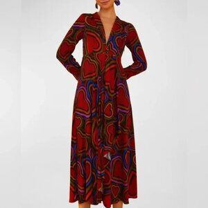 NWT FARM RIO Women RAINBOW Wild HEARTS Long Sleeve Maxi Dress L MSRP$220